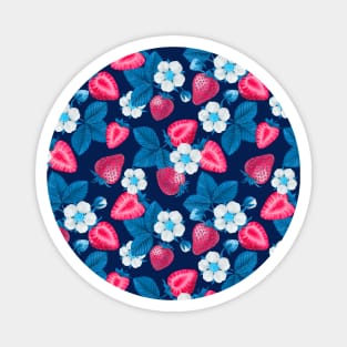 Pink strawberries on blue Magnet